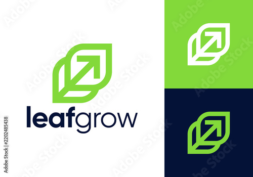 abstract leaf with arrow growth logo icon design