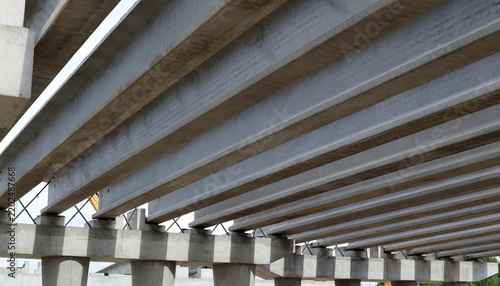 Construction of a two-level road interchange at Satpaev Avenue and Zhibek Zholy Street, with concrete flyovers. Architectural concrete background. Industrial concept. Ust-Kamenogorsk (kazakhstan)