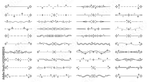 Elegant star and wave line separators for festive and celebratory text layouts with wave dividers, decorative line art