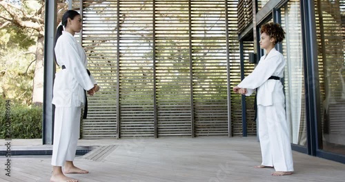 Lifestyle videos Outdoor of people doing activities, Practicing martial arts, two people in karate u