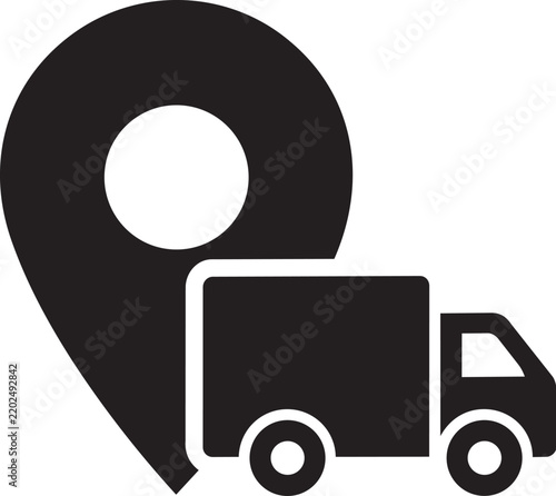 Delivery Truck With Location Pin Icon Symbolizing Logistics Transportation Shipping And Courier Services