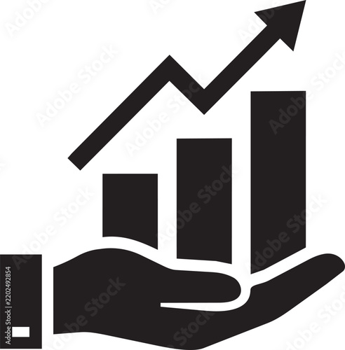Business Growth Chart With Hand Supporting Rising Bars And Arrow Symbolizing Financial Success And Investment