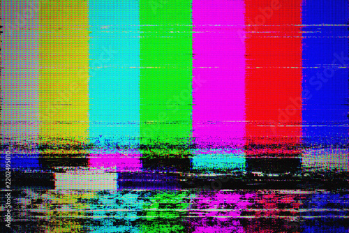 RGB Glitch Texture, Retro TV Static and Color Bars Background JPG