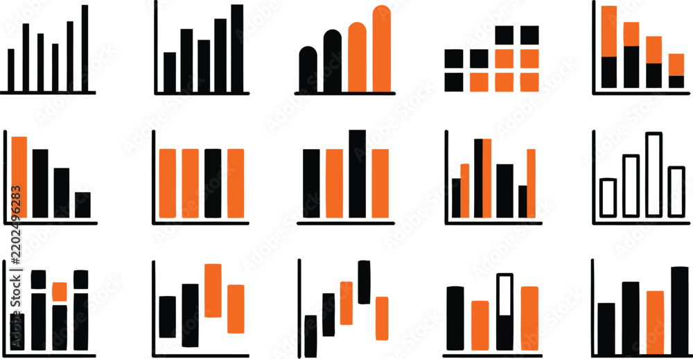 Obraz premium Vertical Bar Graph Clipart Set for Analytics Vector