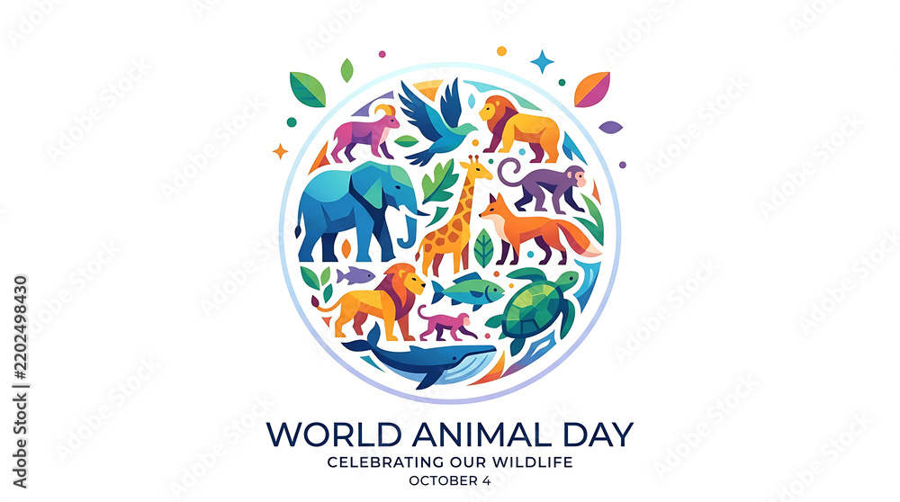 Obraz premium World Animal Day October 4 Celebration Wildlife Graphic on Transparent Background Isolated on White