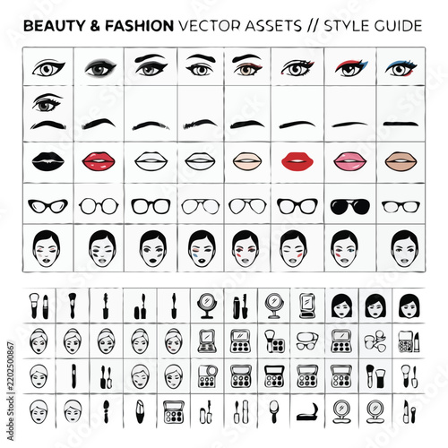 Beauty and Fashion Vector Assets Icon Grid Style Guide