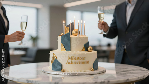 Corporate Milestone Celebration Cake with Champagne Flutes
