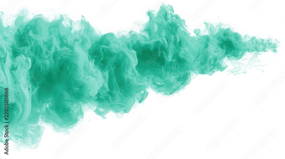 Fototapeta premium Teal smoke swirl spreading on transparent background