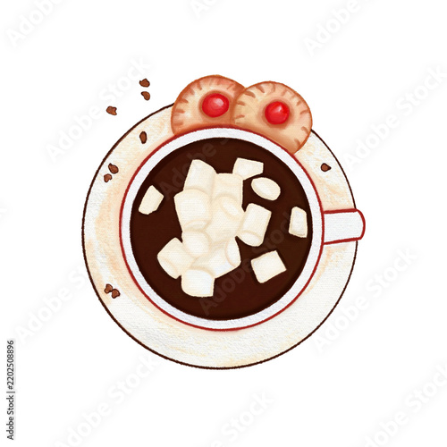 Hot chocolate with marshmallows and gingerbread cookies