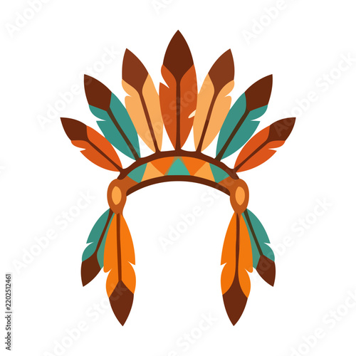 Colorful native american headdress with tribal feathers for cultural celebration and traditional costume design Vector