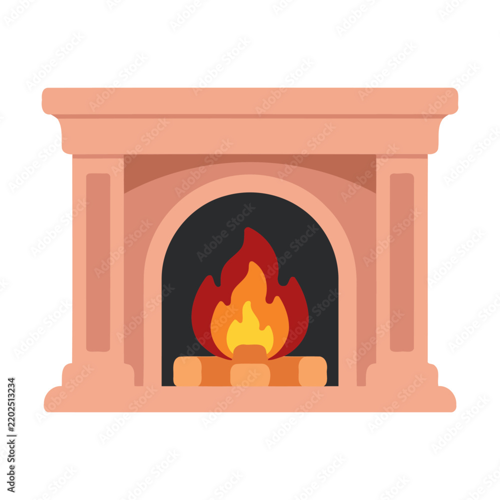 Fototapeta premium A cute pixel art style fireplace with a warm glowing fire burning inside for a cozy home living room setting Vector