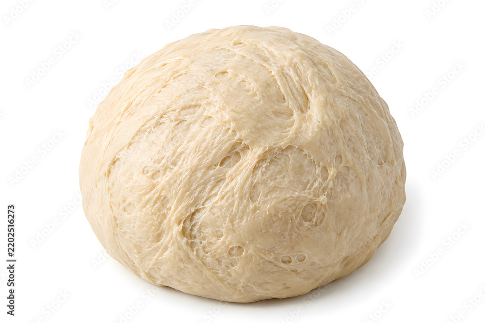 © farhan - Raw bread dough shaped into a smooth round ball with visible gluten strands resting on a clean white background captured in bright studio lighting for professional culinary food photography projects © farhan - Raw bread dough shaped into a smooth round ball with visible gluten strands resting on a clean white background captured in bright studio lighting for professional culinary food photography projects
