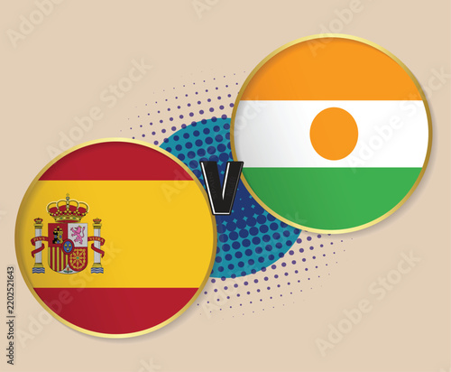 Spain Vs Niger country circular flag vector and illustration with the cream colour background 