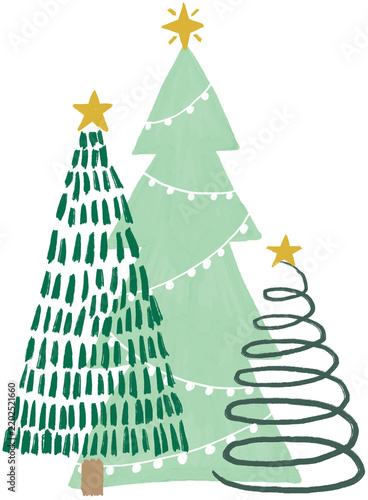 Christmas Tree Illustration, Pastel, Hand Drawn, December, Holiday