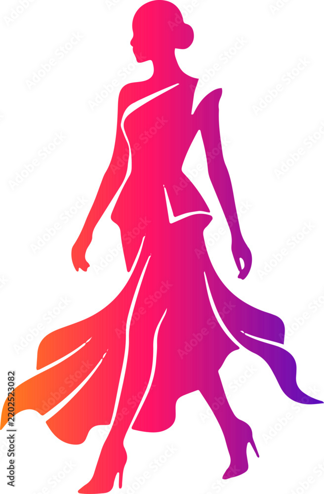 Fototapeta premium Fashion Model Runway Vector Colorful Silhouettes Isolated on a white background