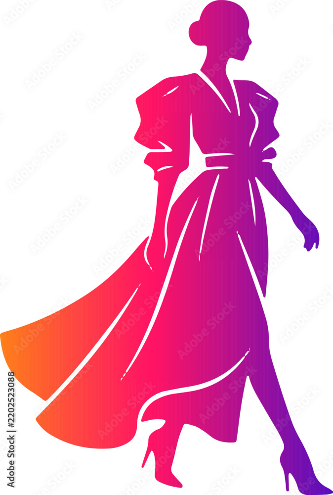 Fototapeta premium Fashion Model Runway Vector Colorful Silhouettes Isolated on a white background