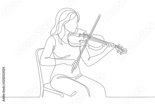 Woman playing violin in elegant continuous line drawing style.