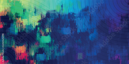 Dark Glitch Pixel Mosaic Pattern with Concentric Line Overlay Background