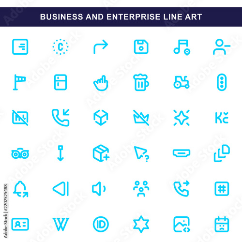 Business enterprise line icons set flat design transparent png