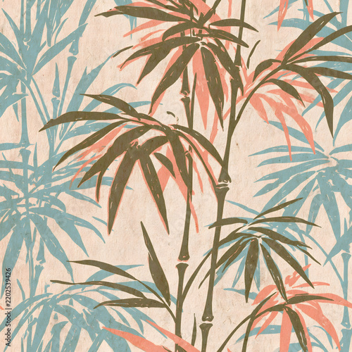 Vintage tropical palm leaf pattern with pastel botanical foliage