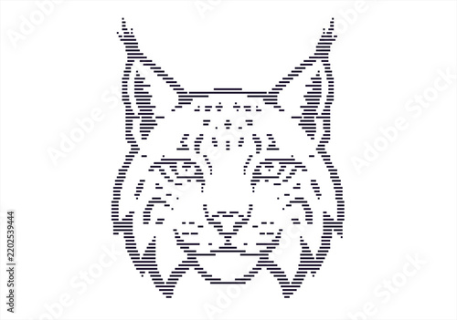 Canvas Print Abstract Geometric Lynx Face Vector Illustration - Modern Wildlife Animal Graphic Design with Striped Pattern, Minimalist Wild Cat Silhouette on Clean White Background