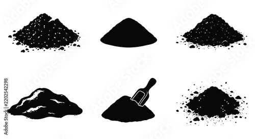 Black vector illustrations depict piles of powder and associated containers