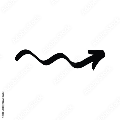 Hand Drawn Wavy Arrow Pointing Right Directional Symbol on Plain White Background