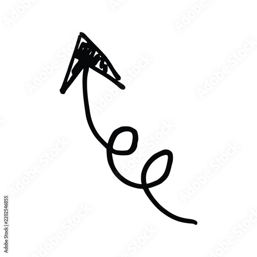 Whimsical Hand Drawn Spiral Arrow Graphic for Creative Pointing and Direction