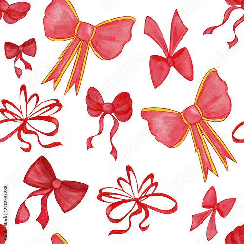 Seamless red bow and ribbon holiday pattern