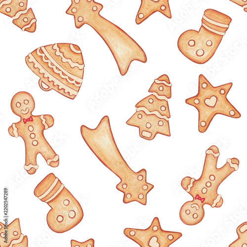 Seamless gingerbread cookie Christmas pattern