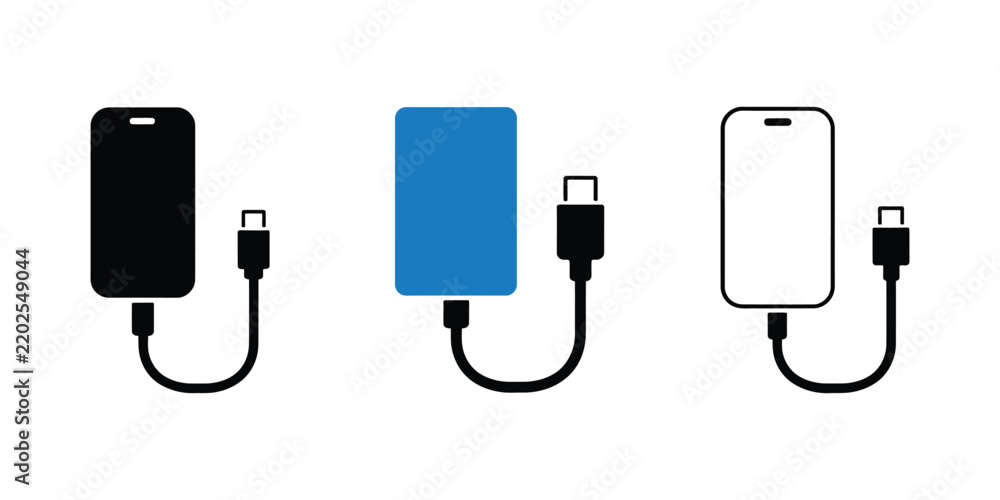 Fototapeta premium Smartphone charging with portable power bank during travel for modern connectivity, mobile technology, battery backup, and digital communication