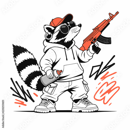 Funny Raccoon Guitarist Retro Rock Music T-Shirt Design