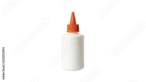 White plastic glue bottle container isolated on transparent background