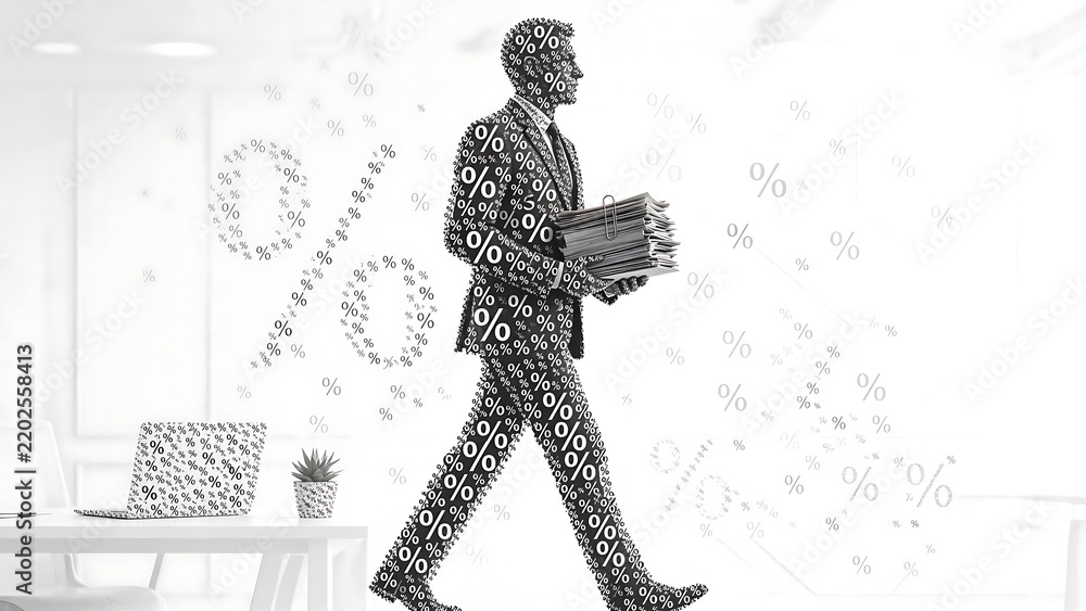 Fototapeta premium Businessman walking with documents on white background.