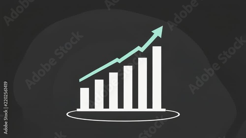 Financial Growth Bar Chart Animation with Upward Arrow and Subtle Background