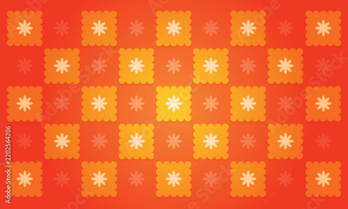 Vibrant orange floral pattern with cheerful daisies on a sunny background.