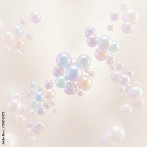 Ivory background with soft clusters of iridescent bubbles fading towar