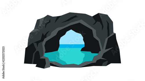 Flat Vector Illustration of a Sea Cave Entrance