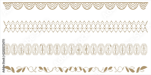 Decorative Vintage Border Set, Elegant Ornamental Trim and Floral Pattern Collection, Seamless Vector Design. 