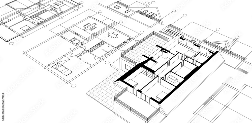 Fototapeta premium 3D illustration of a house plan with an attic