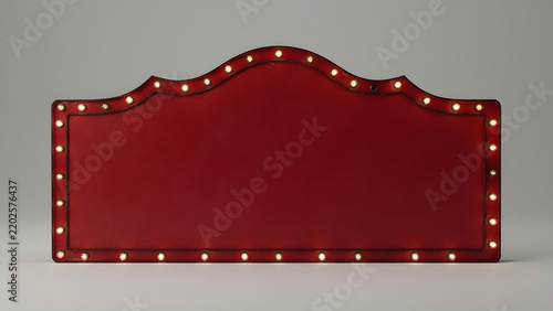 Red circus marquee sign with light bulbs isolated. Empty billboard mockup.