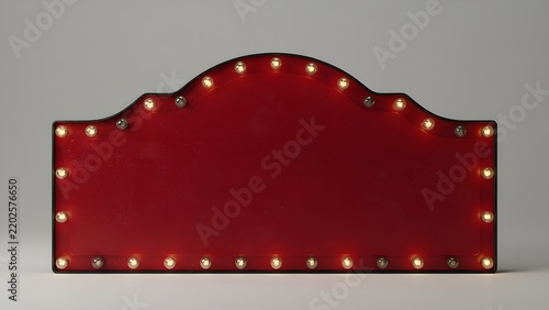 Red circus marquee sign with light bulbs isolated. Empty billboard mockup.