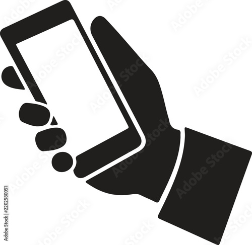 Hand holding a smartphone icon