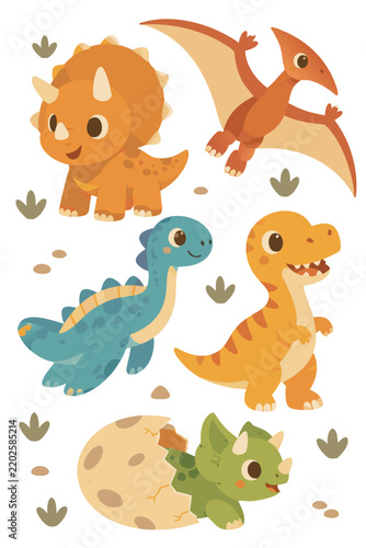 Dinosaur Characters Illustration for Nursery and Kids Design