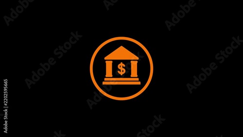 Bank building icon with animated circular loading lines