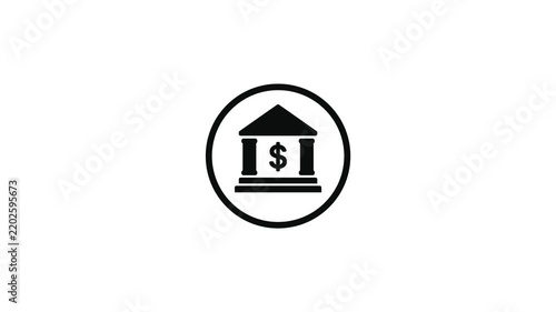 Bank building icon with animated circular loading lines on white background