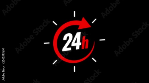 Abstract clock icon animation. arrow Clock 24-Hours icon Digital and analog clock 24 hour isolated on black background 4k animation