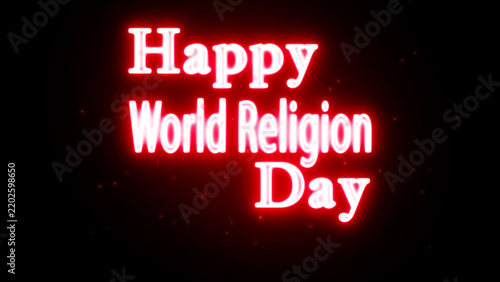 Happy World Religion Day red neon text sign on black background
