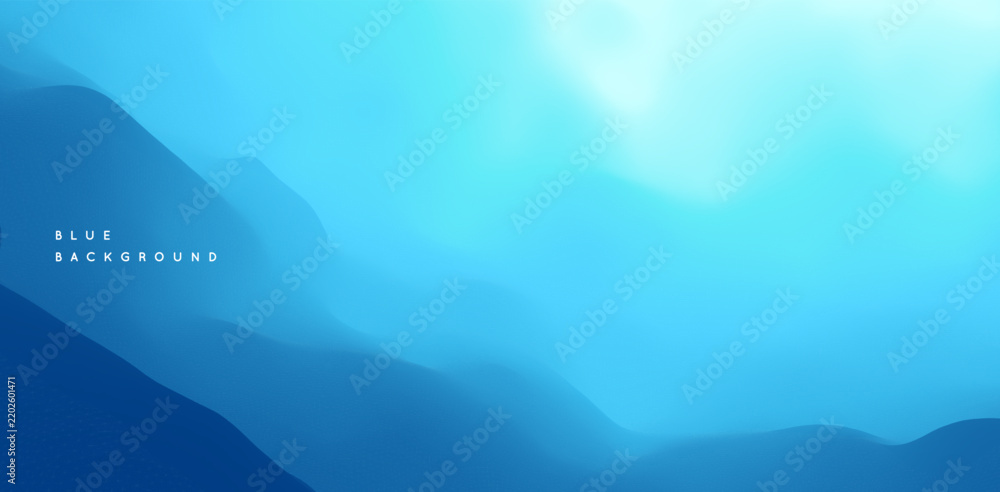 Obraz premium Abstract background with dynamic effect. Blue abstract ocean seascape. Sea surface. Landscape with mountains. Nature background. Cover design template. 3d vector for banner, flyer, poster or brochure.