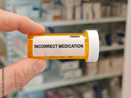 Fotografie INCORRECT MEDICATION medication safety topic for errors misuse adverse effects a